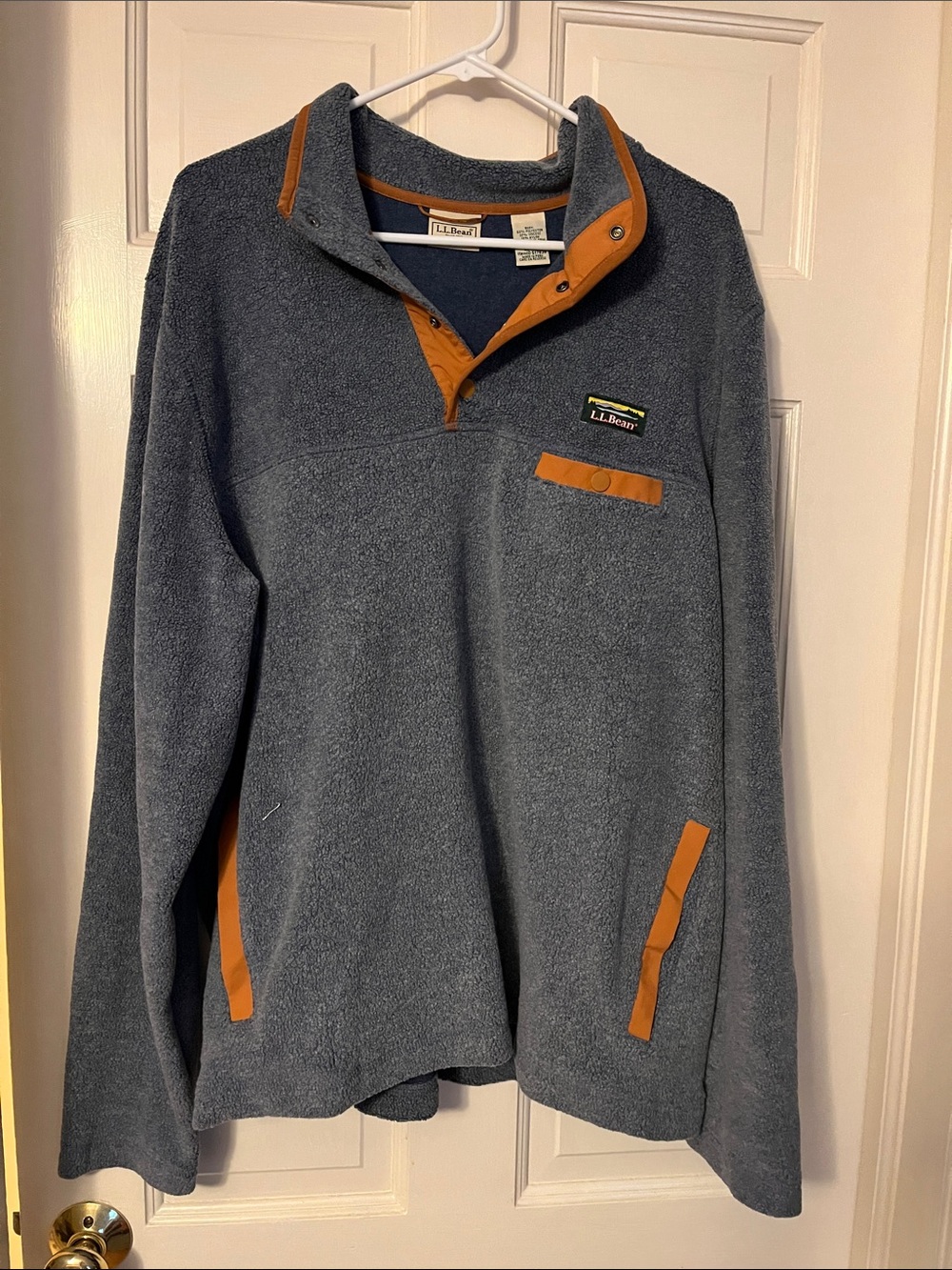 L.L. Bean Men's Slate Gray Fleece Zip-Up with Tan Trim